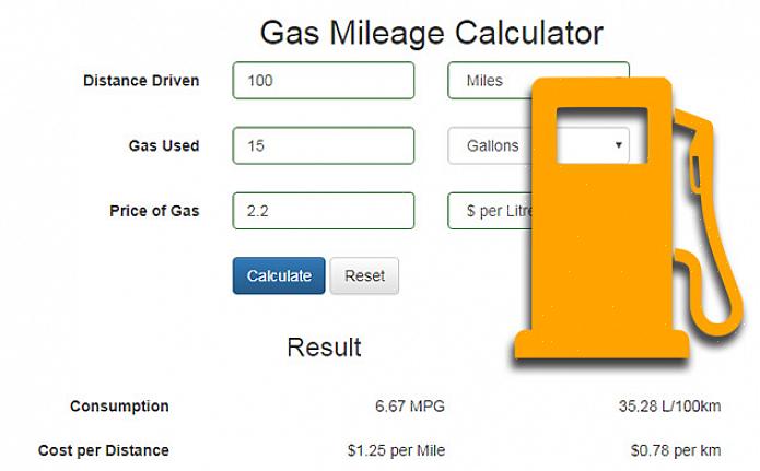 A milhagem de gás é definida como o número de milhas (ou quilômetros) que seu carro pode viajar por galão